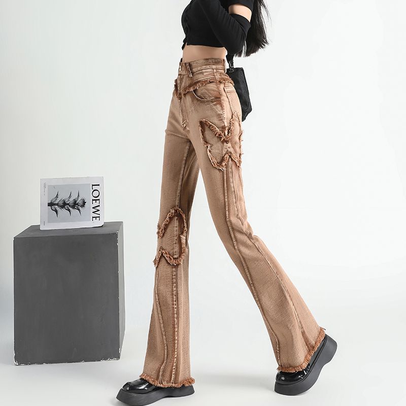 The new autumn vintage fringed and ripped denim flared jeans are slimming and slimming, with a unique and stylish patchwork stretch women's long jeans Application Scenario