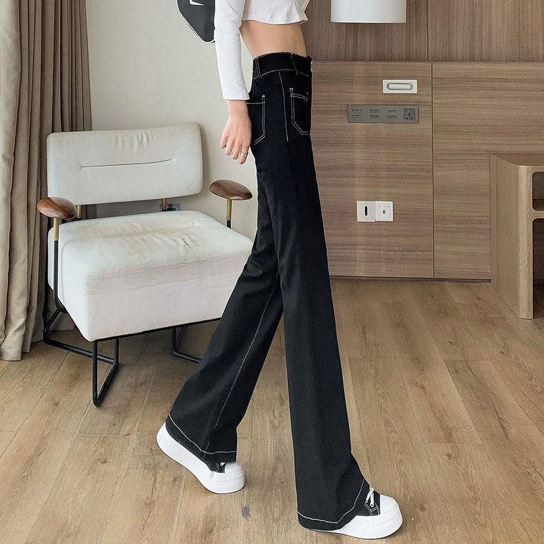 白色微喇牛仔裤女高腰显瘦2023新款春款百搭阔腿修身拖地喇叭裤