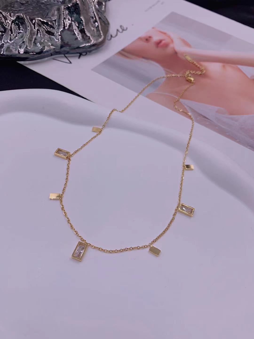 Titanium steel multi-diamond necklace, Baolei Baolei Baolei Baolei Baolei Baolei