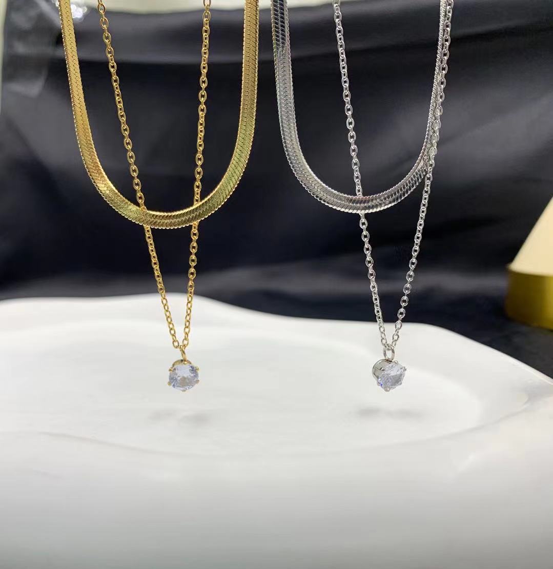 Double-layer single diamond necklace 34