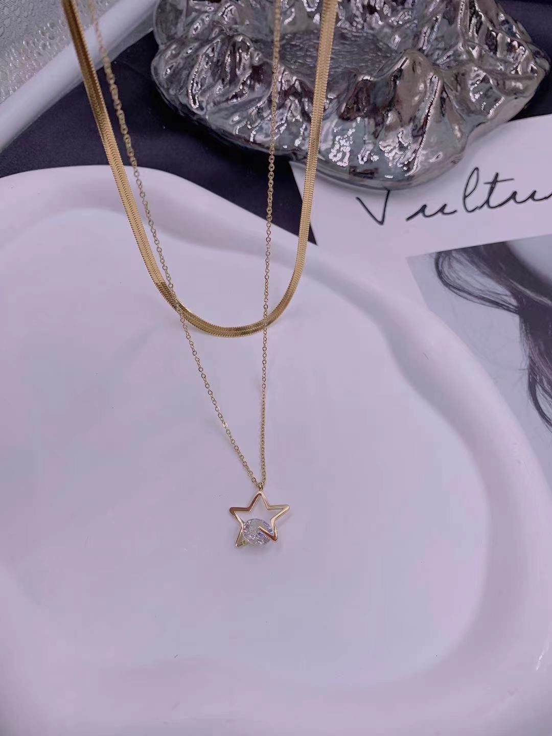 Double-layer five-pointed star necklace, Bao 'olai Bao 'olai Bao 'olai Bao 'olai Bao 'olai Bao