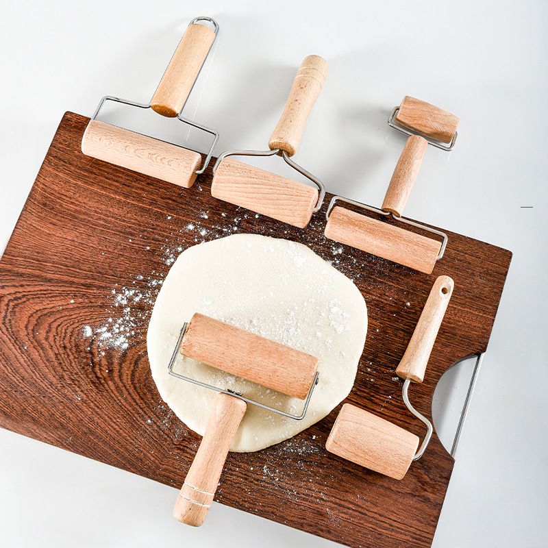 榉木滚轮擀面杖压面棍烘焙工具 木质擀面杆饺子皮 家用厨房小工具