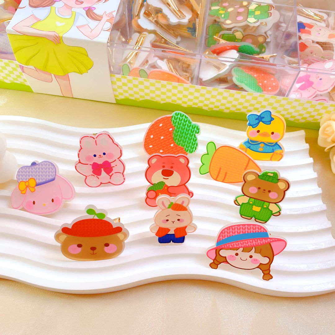 亚克力配件仿针织工艺效果卡通动物水果钢夹