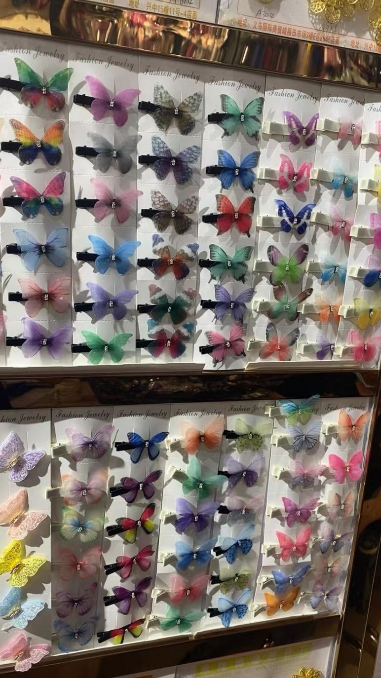 彩色蝴蝶双层氛围感蝴蝶带钻饰品配件半成品成品蝴蝶发夹详情2