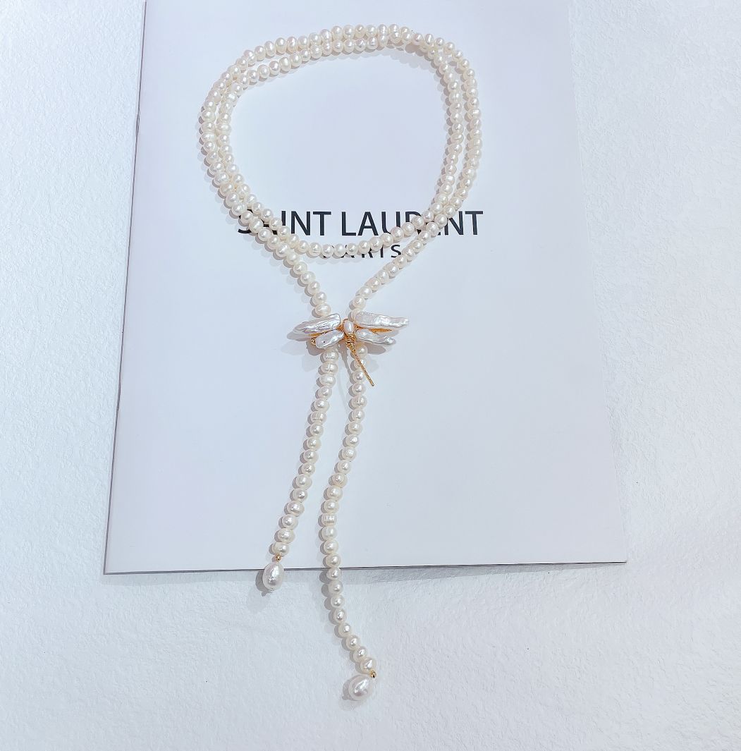 Factory direct sales live-streaming best-selling natural pearl Baroque dragonfly sweater chain detail image 5