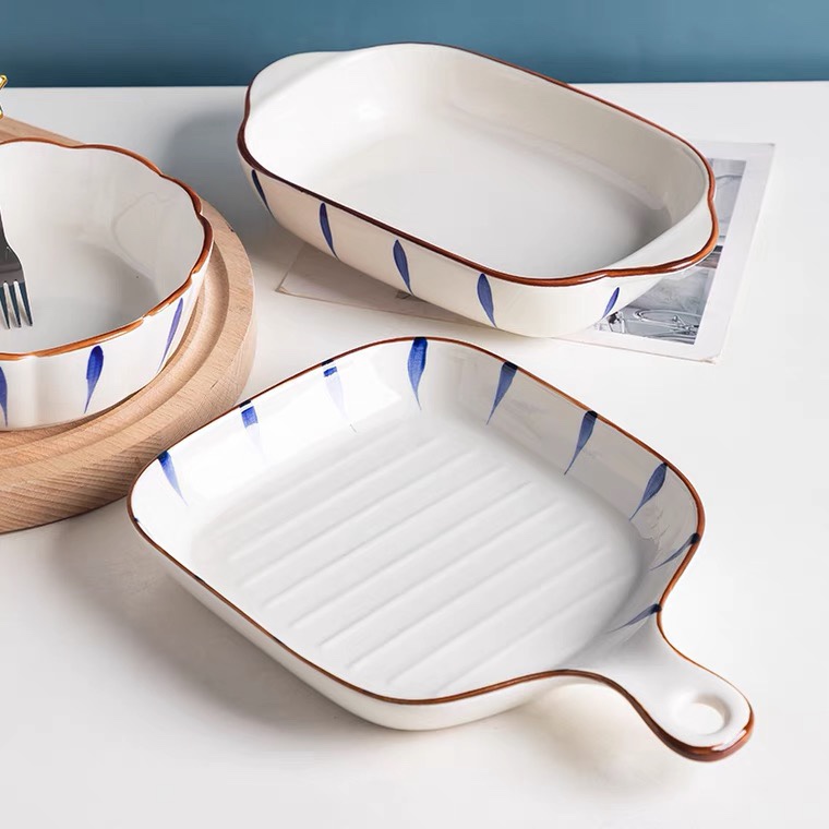 Yongsheng Ceramic Leaf Bowl and Plate Set, Modern Trend Ceramic Tableware, Nordic Baking bowl and plate, Underglaze colored fruit Salad Plate YA004