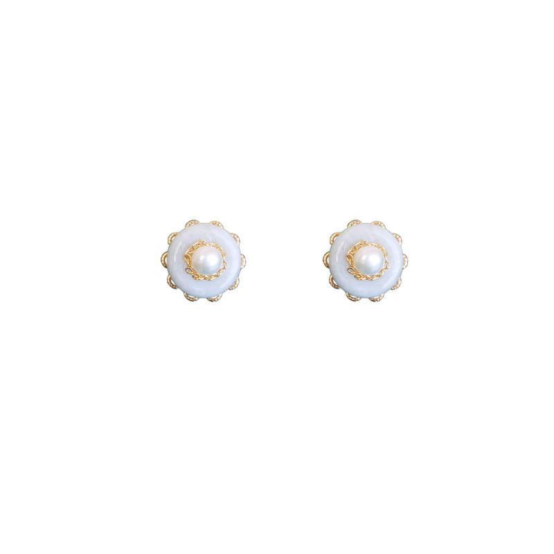 Original design natural pearl and natural jade A-grade ear studs detail image 3