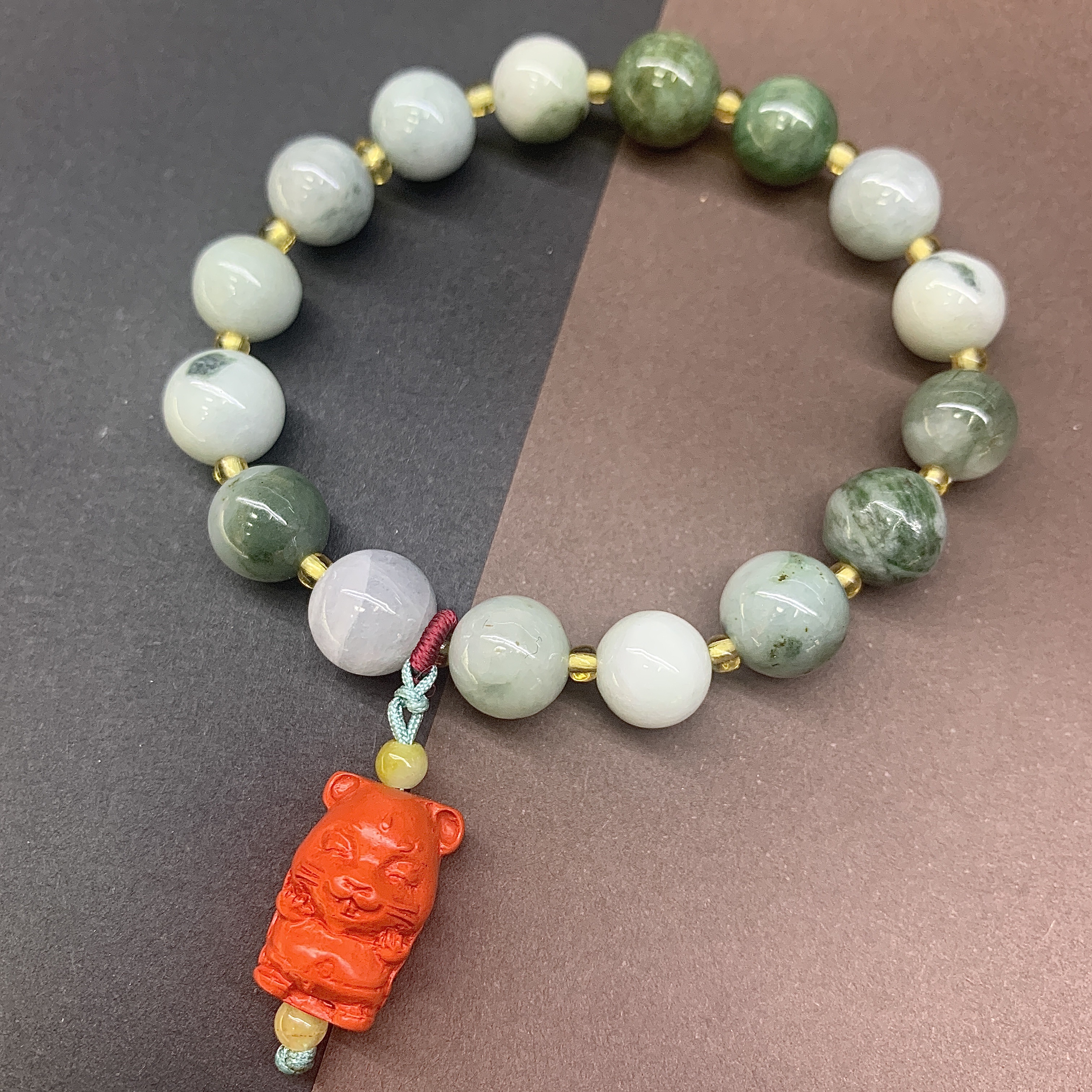 【 Oriental Jade 】 Natural jadeite, grade A cinnabar, twelve zodiac signs, three combinations, Six combinations, Five Elements auspicious jade bracelet Specification image