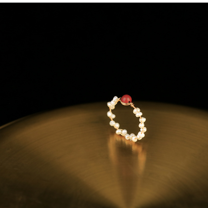 Simple and elegant jewelry: A handcrafted ring made of fresh water pearls and turquoise raw stone for women Specification image