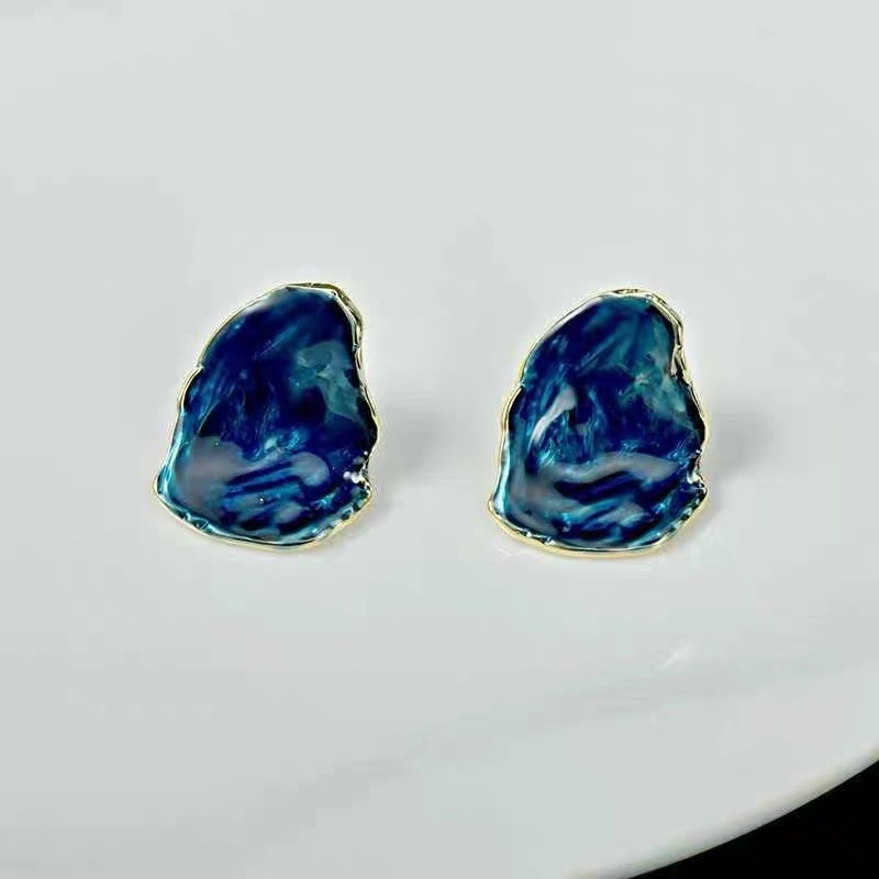 Blue oil-dripping ear stud silver needle anti-allergy decorative CAI Ni accessory model 135