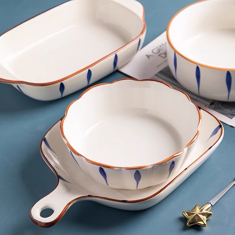 Yongsheng Ceramic Leaf Bowl and Plate Set, Modern Trend Ceramic Tableware, Nordic Baking bowl and plate, Underglaze colored fruit Salad Plate YA004 details Picture