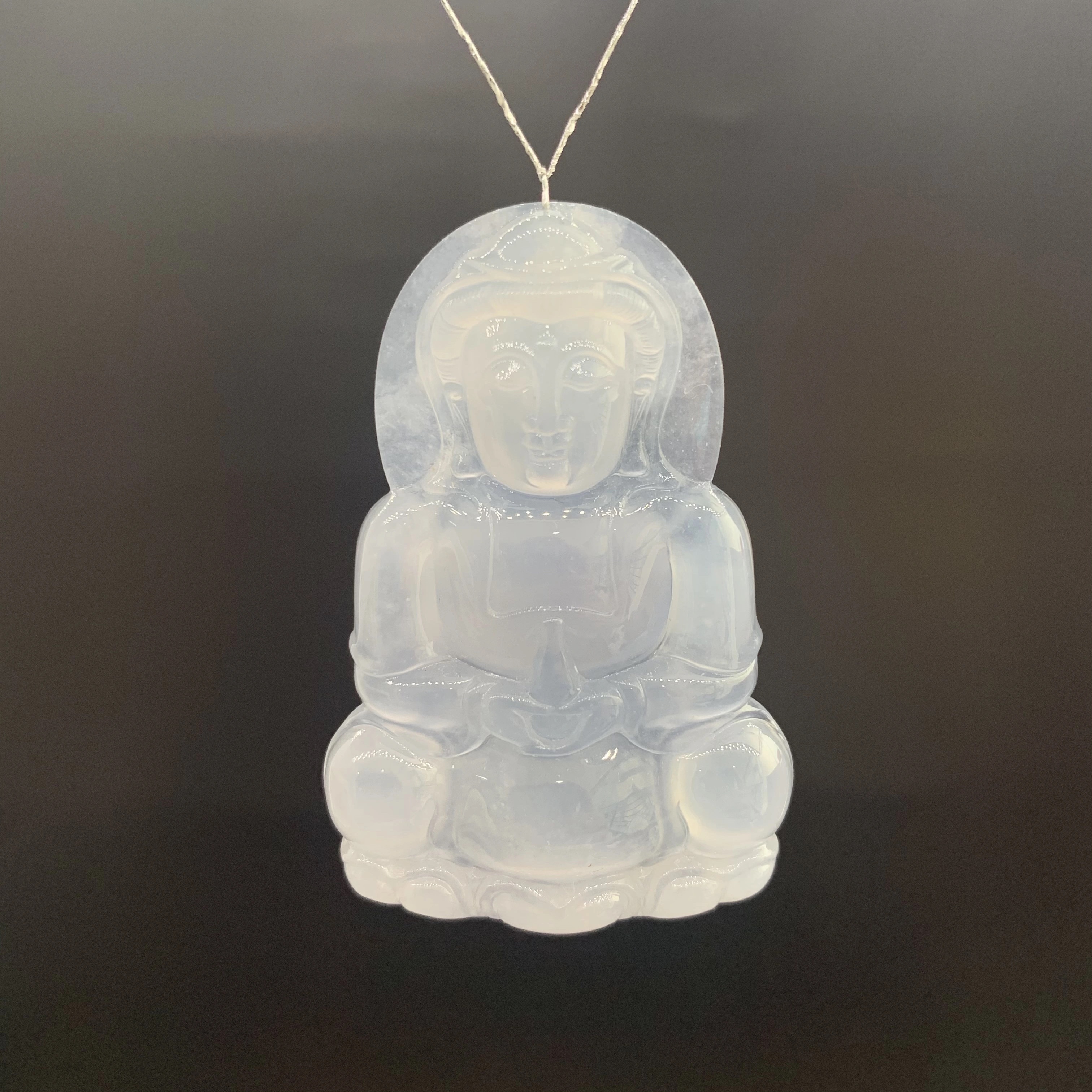 【 Oriental Jade 】 Natural Burmese jadeite A-grade ice-type purple background large Guanyin jade pendant necklace