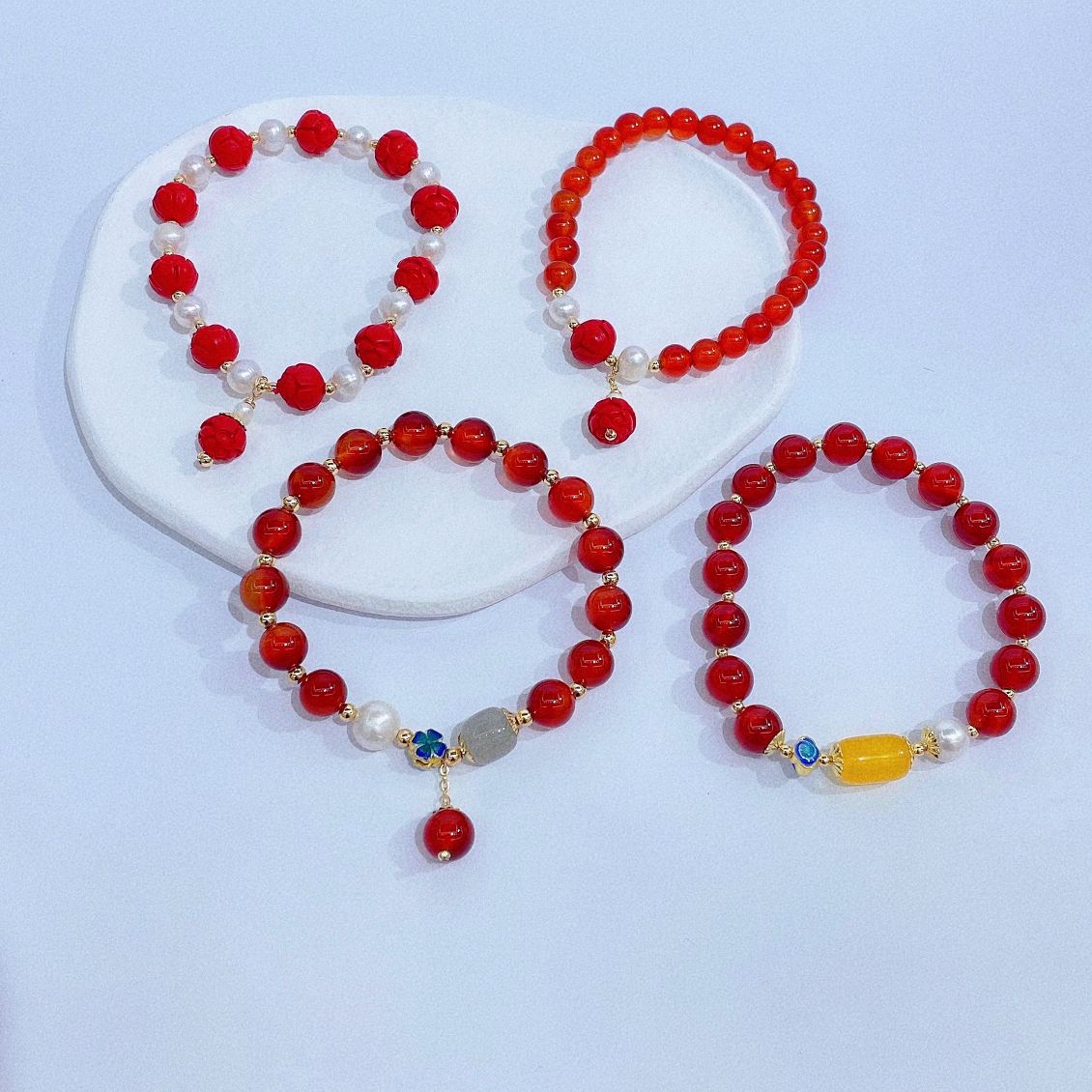 Original design red agate cinnabar zodiac year live-streaming best-selling natural pearl bracelets