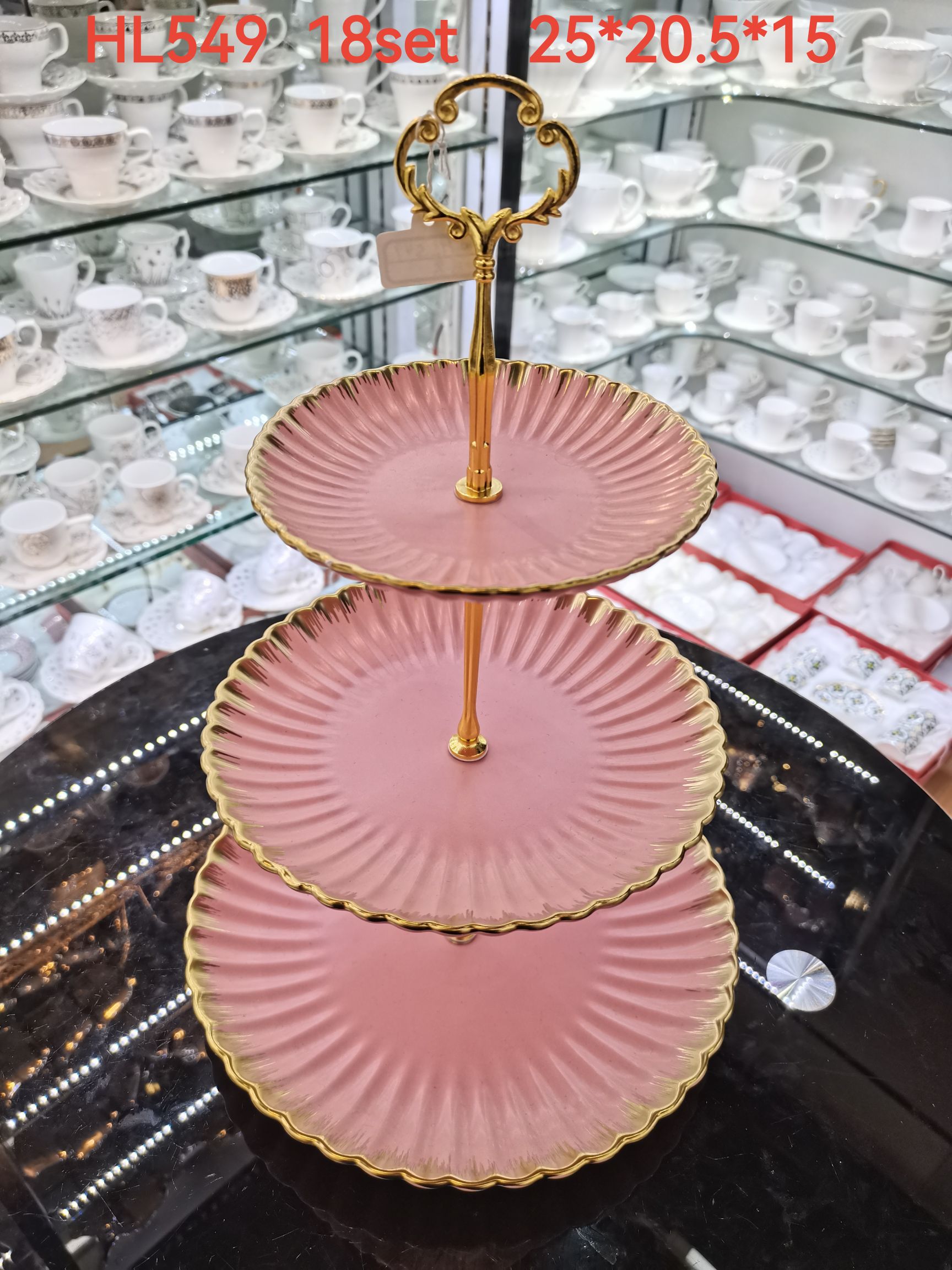 European-style ceramic fruit plate, three-layer pastry stand, living room fruit plate, wedding dessert, cake plate, cake stand, candy plate, Medley 043 details Picture