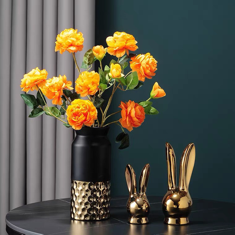 Light luxury ceramic gold home living room decoration vases, flower arrangements, creative dried flowers, dining table, TV cabinet, entrance hall ornaments, Wanzi 5 Specification image
