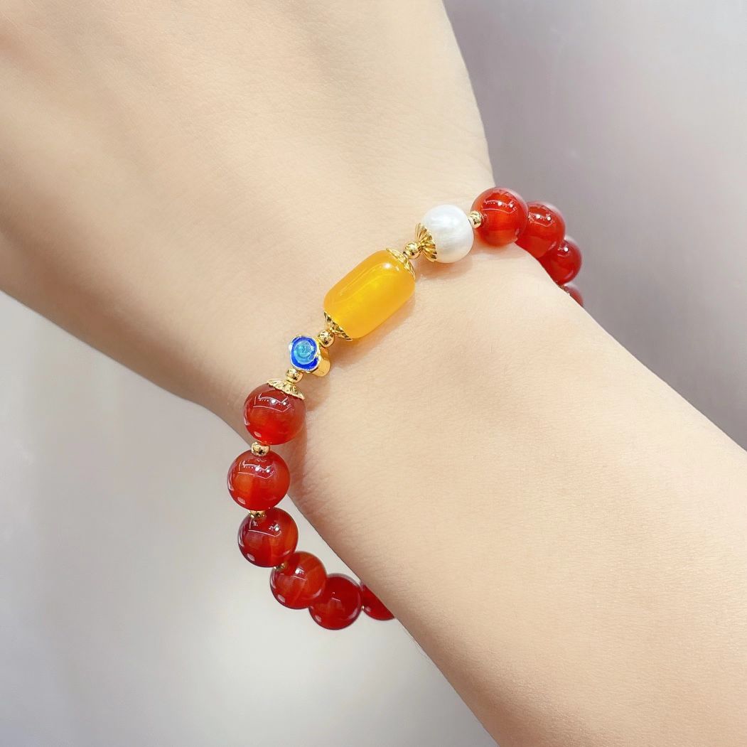 Original design red agate cinnabar zodiac year live-streaming best-selling natural pearl bracelets detail image 3