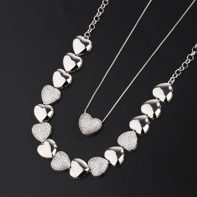 Heart-shaped micro-inlaid zircon patchwork necklace, collarbone chain, European and American INS style layering necklace, exaggerated and cold style detail image 3
