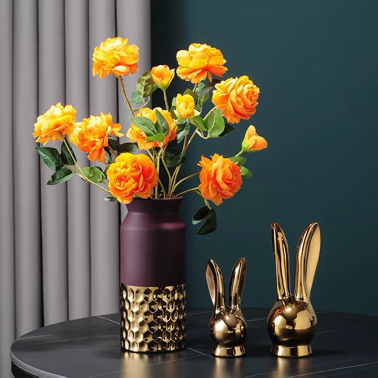 Light luxury ceramic gold home living room decoration vases, flower arrangements, creative dried flowers, dining table, TV cabinet, entrance hall ornaments, Wanzi 5 details Picture