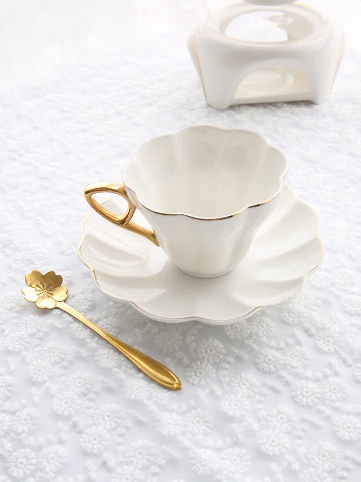 Yongsheng Ceramic Relief White Gold Edge Cherry Blossom Tea Afternoon Tea Ceramic Coffee Cup and Saucer Set YS018 details Picture