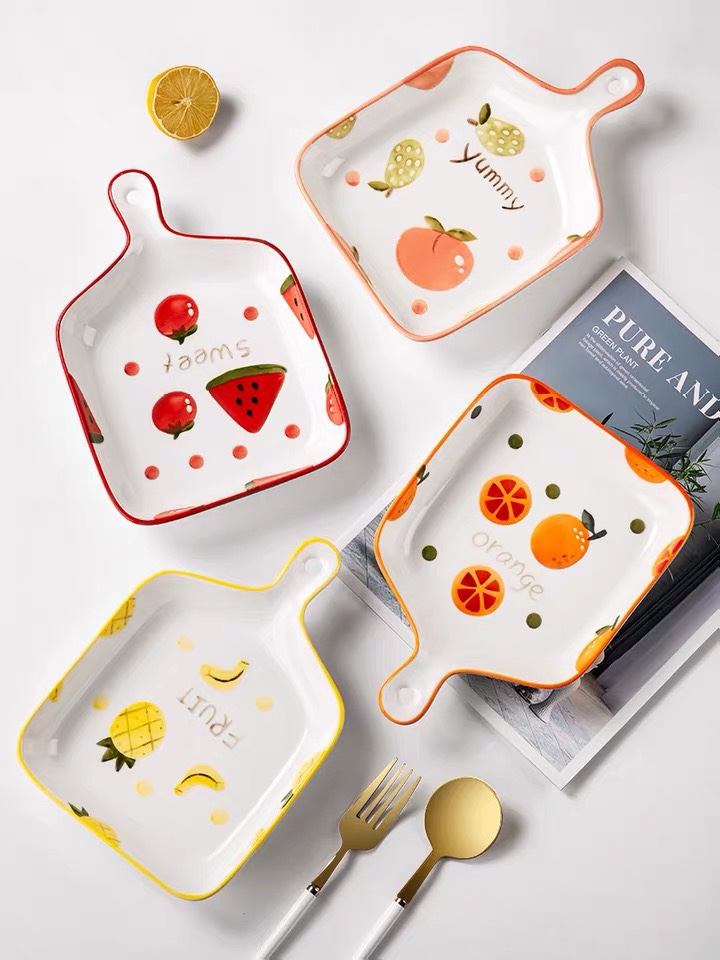 Yongsheng Ceramic baking Plate, creative with handle oven baking, rice baking plate, home internet-famous vegetable plate, meal plate, fruit YS016