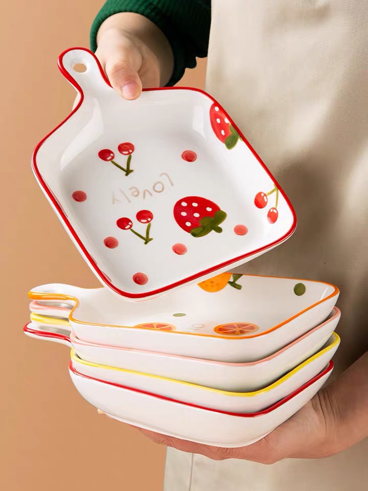 Yongsheng Ceramic baking Plate, creative with handle oven baking, rice baking plate, home internet-famous vegetable plate, meal plate, fruit YS016 details Picture