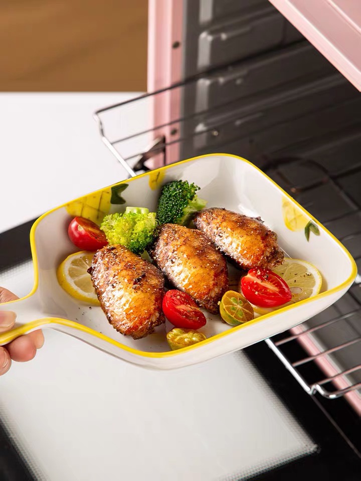 Yongsheng Ceramic baking Plate, creative with handle oven baking, rice baking plate, home internet-famous vegetable plate, meal plate, fruit YS016 Specification image