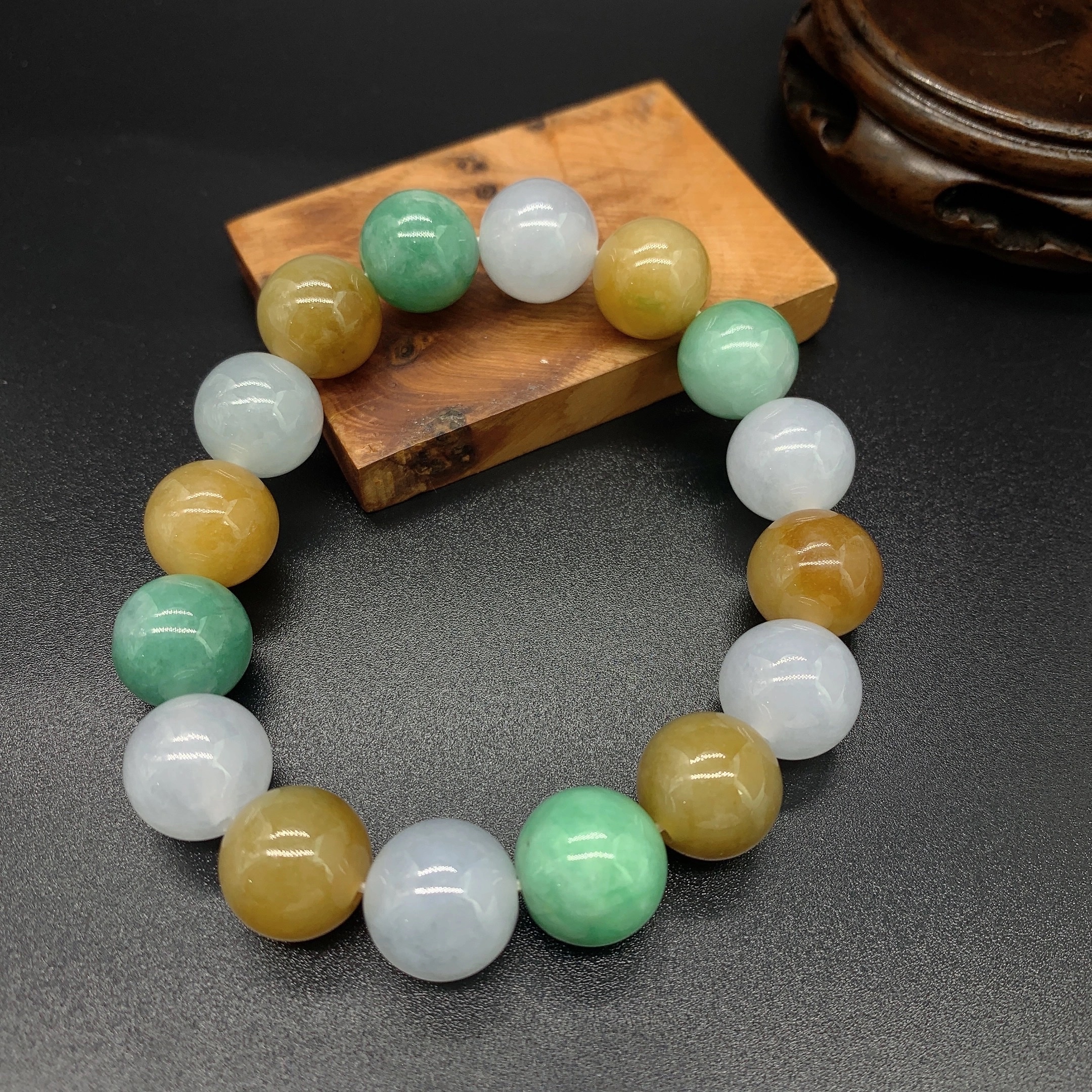 【 Oriental Jade 】 Natural Burmese jadeite A-grade jade tricolor ice type bracelet, jadeite jewelry