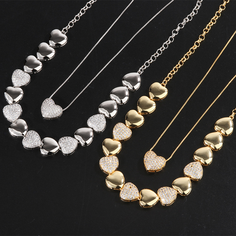 Heart-shaped micro-inlaid zircon patchwork necklace, collarbone chain, European and American INS style layering necklace, exaggerated and cold style detail image 2
