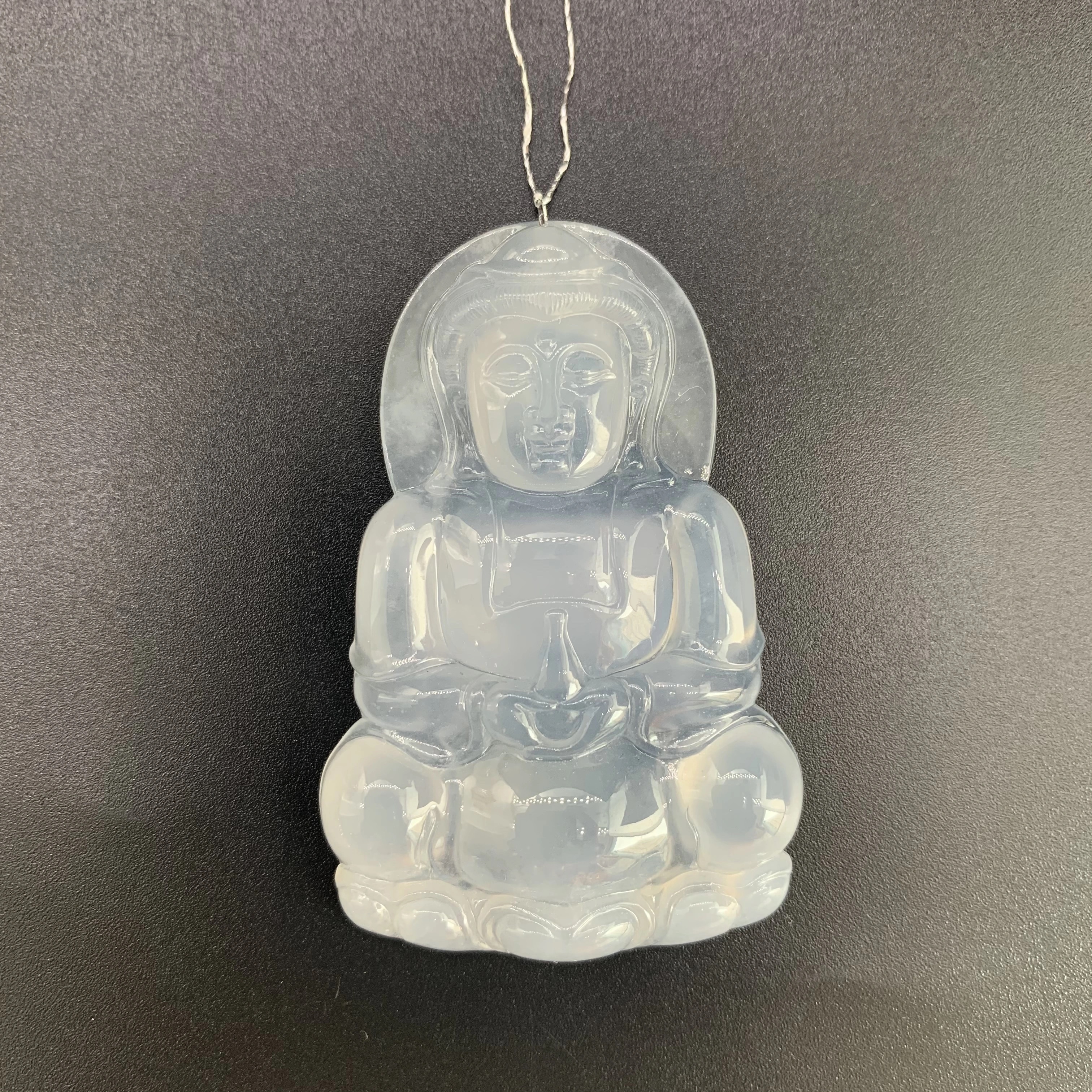 【 Oriental Jade 】 Natural Burmese jadeite A-grade ice-type purple background large Guanyin jade pendant necklace details Picture
