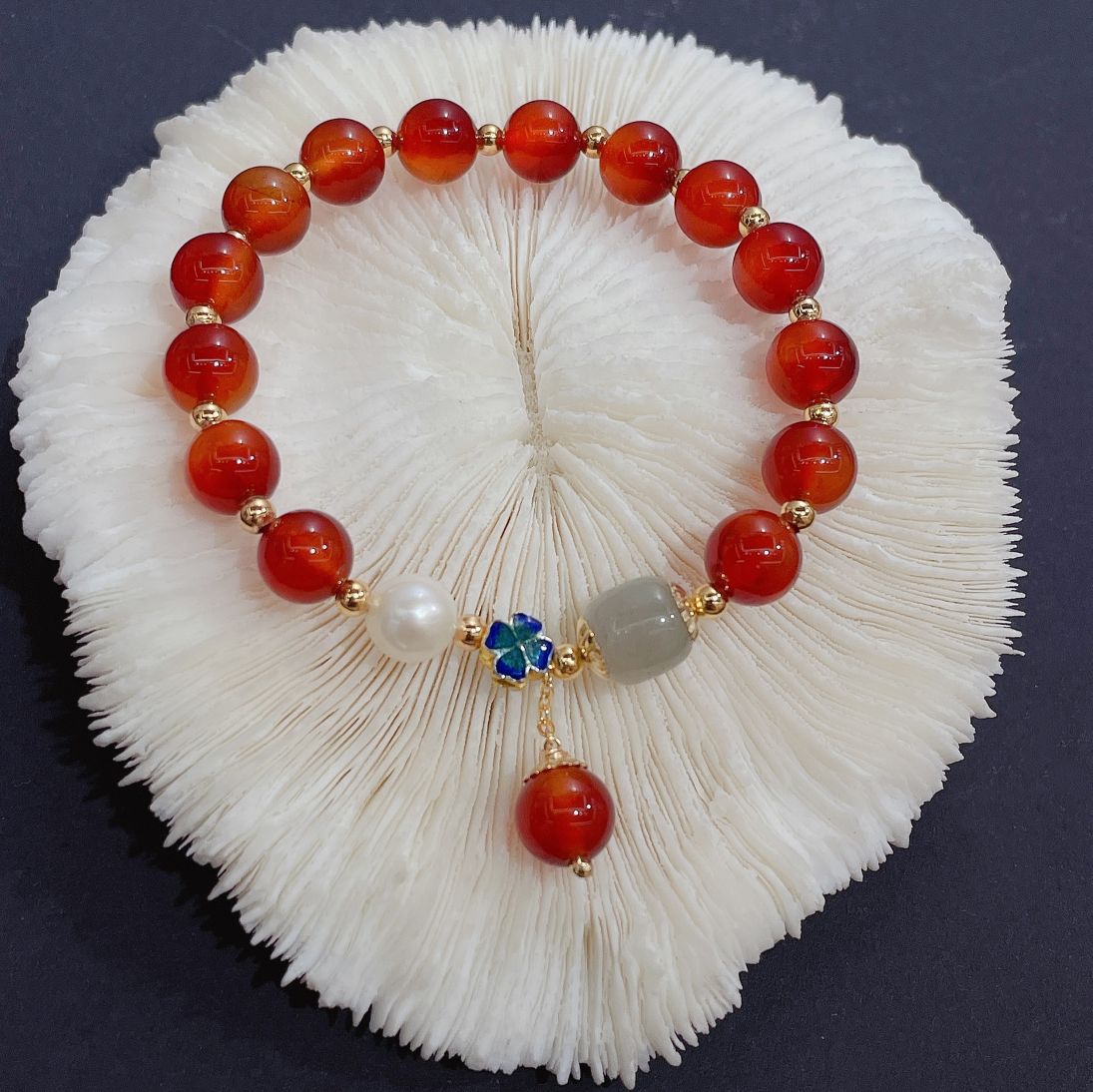 Original design red agate cinnabar zodiac year live-streaming best-selling natural pearl bracelets detail image 6