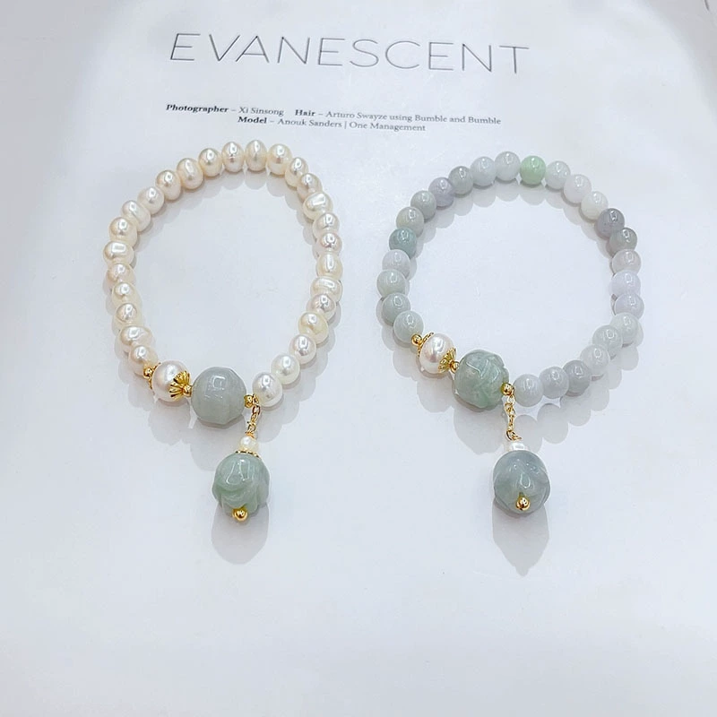 Live-streamed Korean version natural pearl bracelet, versatile women's handmade jade magnolia flower peace pendant pearl bracelet Specification image