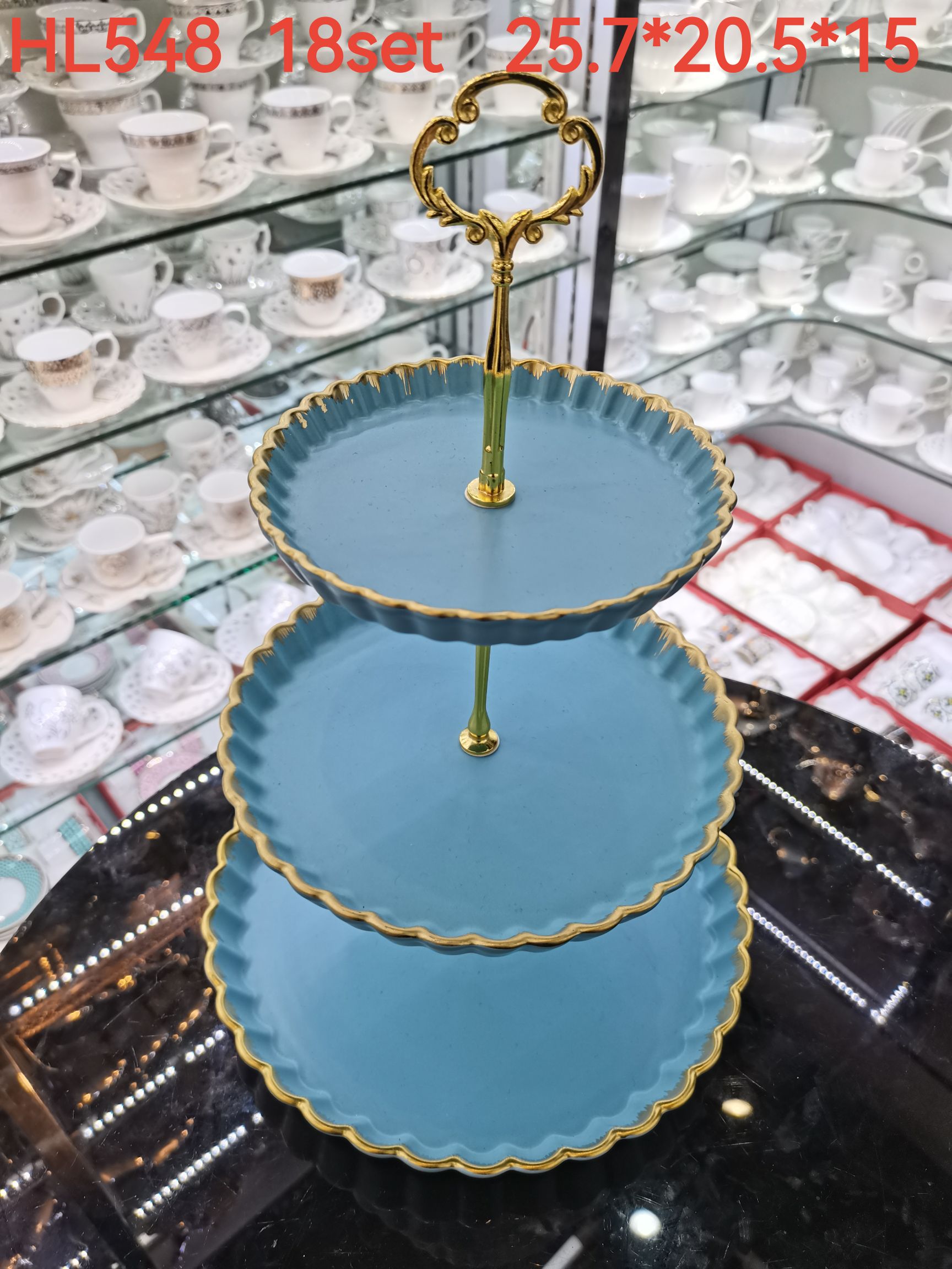 欧式陶瓷果盘一层三层点心架客厅水果盘婚礼甜品蛋糕盘蛋糕架糖果盘  美德利  042