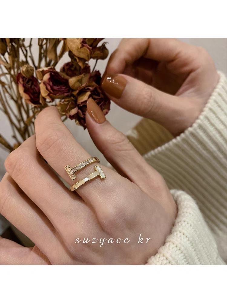 小众设计感水钻贝母戒指女时尚个性食指戒