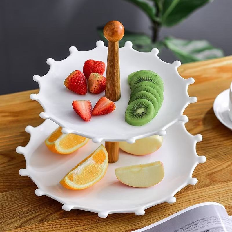 永盛陶瓷水果盘客厅家用简约北欧轻奢三层蛋糕盘双层下午茶点心零食盘YS019