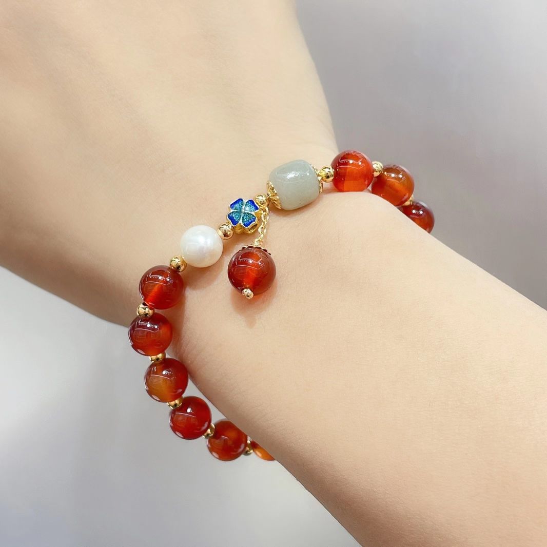 Original design red agate cinnabar zodiac year live-streaming best-selling natural pearl bracelets detail image 7