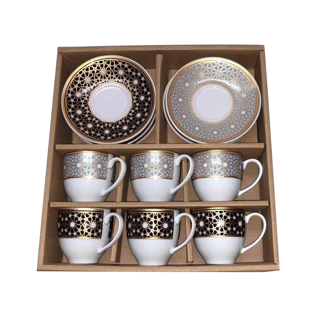 New European-style ceramic coffee cup set, cross-border gilded coffee cups, 6 cups and 6 plates, gift afternoon tea cups, Medley 013 details Picture