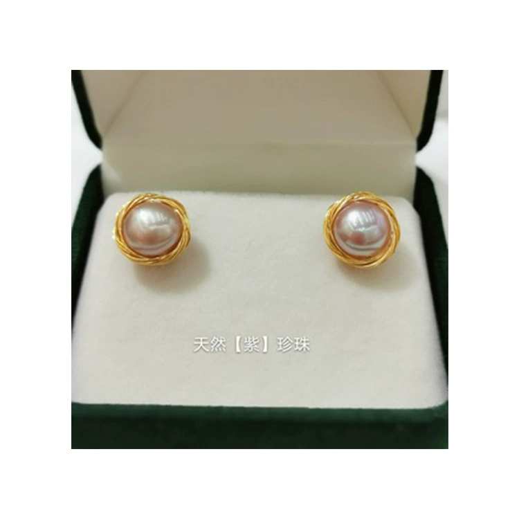 Wholesale of the latest Korean-style, simple and elegant freshwater pearl stud earrings, exquisitely handcrafted 14K gold wound pearl earrings Item Picture