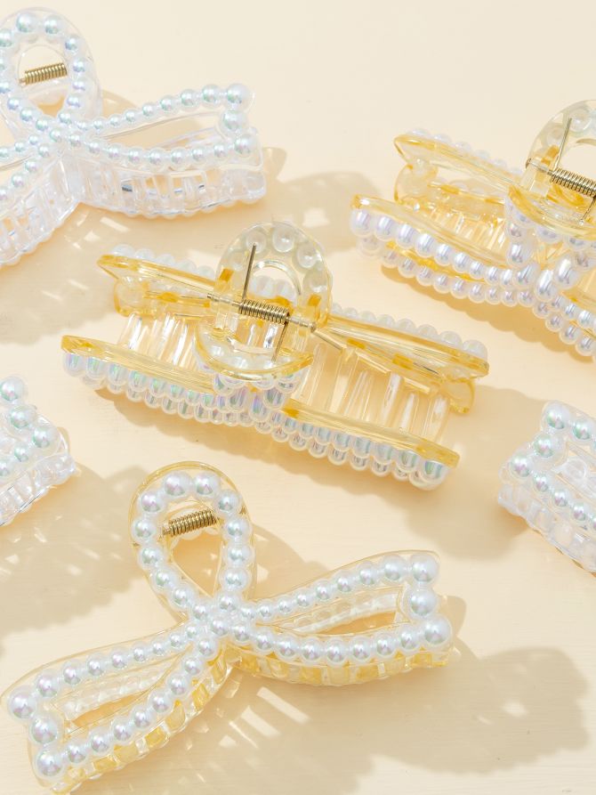 Haishen Accessories 13 cm popular pearl bestseller, a trendy ladies' champagne pearl shark grab tie style shower clip Specification image