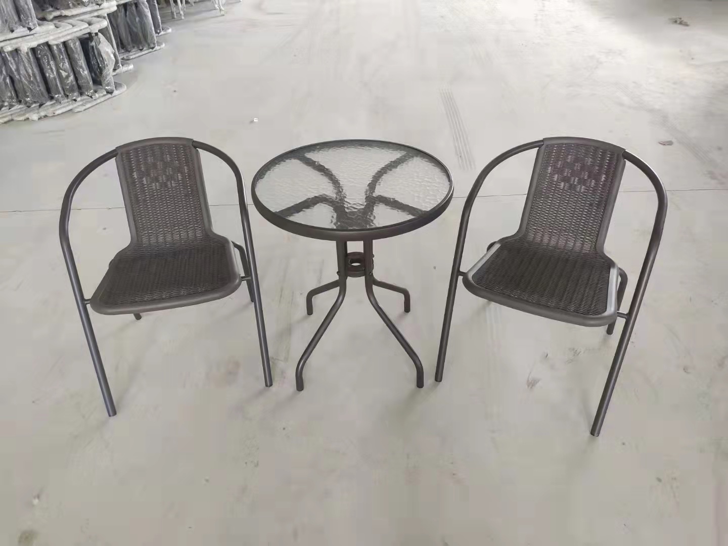 JHA-001B (2 chairs, 1 glass round table)