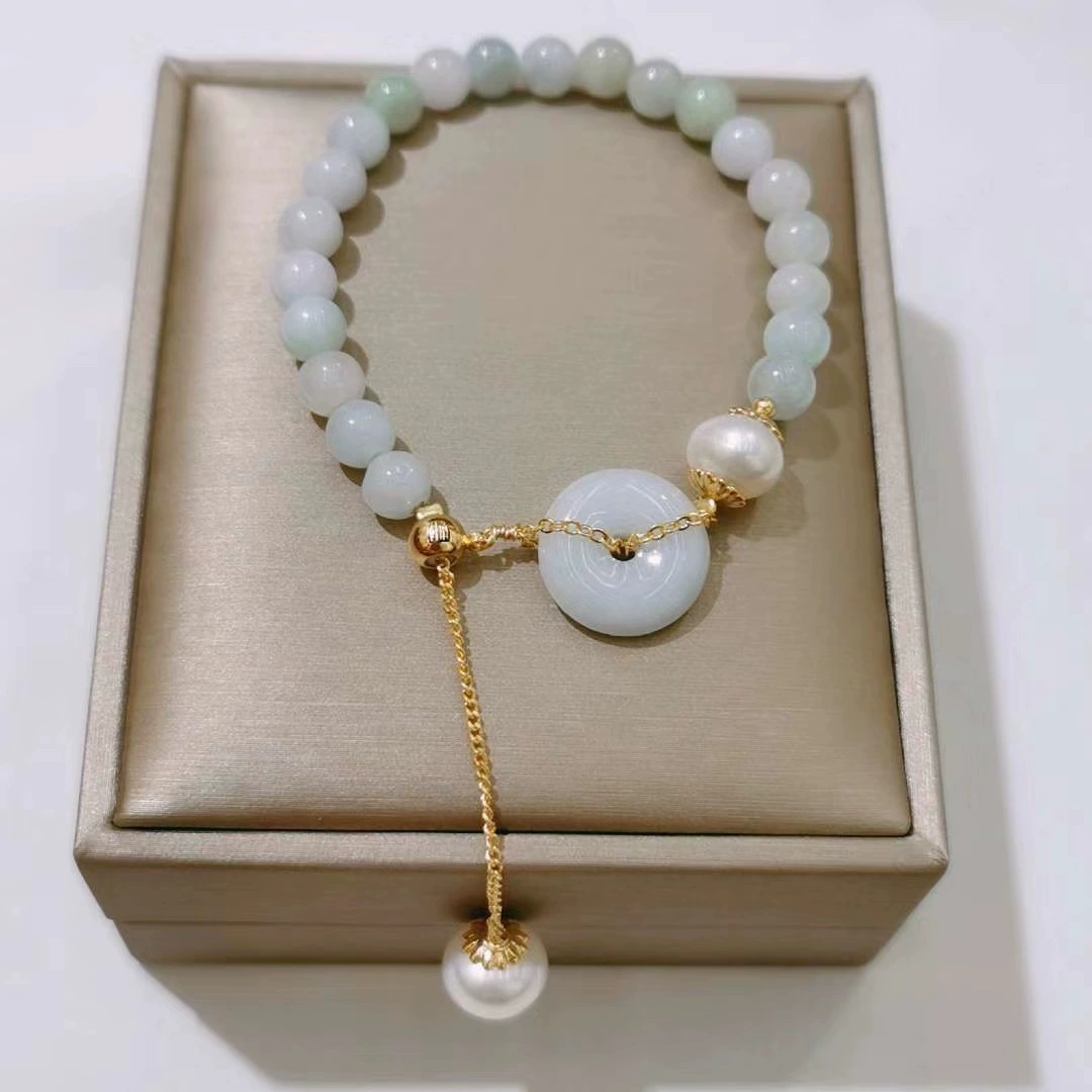 Live-streaming bestseller: New Korean-style natural pearl bracelet, versatile women's handcrafted jade peace pendant, freshwater pearl bracelet Specification image