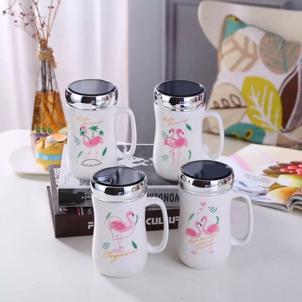 Flamingo Ceramic Cup 1314 Mirror Cup, Creative Cartoon Ceramic Cup, Mug, Medley 024
