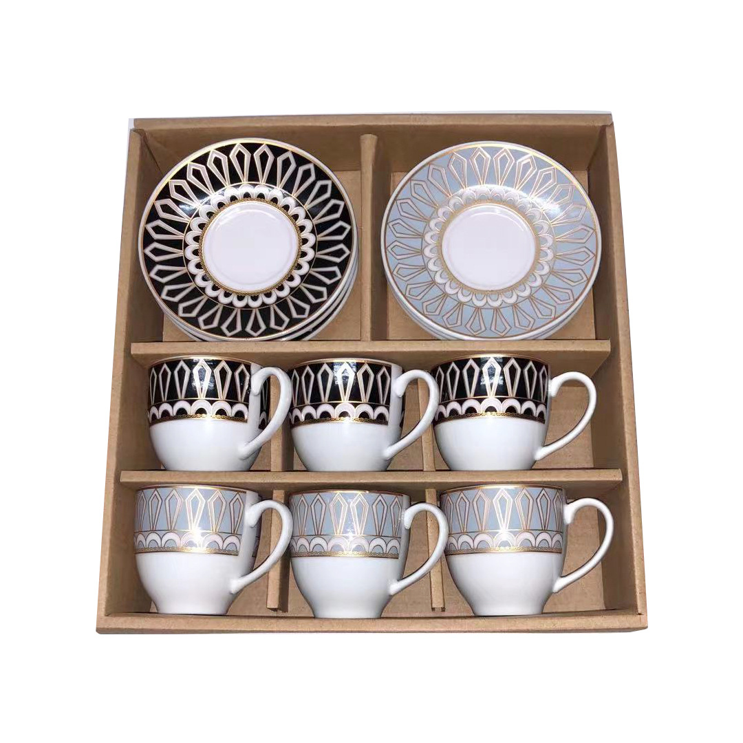 New European-style ceramic coffee cup set, cross-border gilded coffee cups, 6 cups and 6 plates, gift afternoon tea cups, Medley 013 Specification image