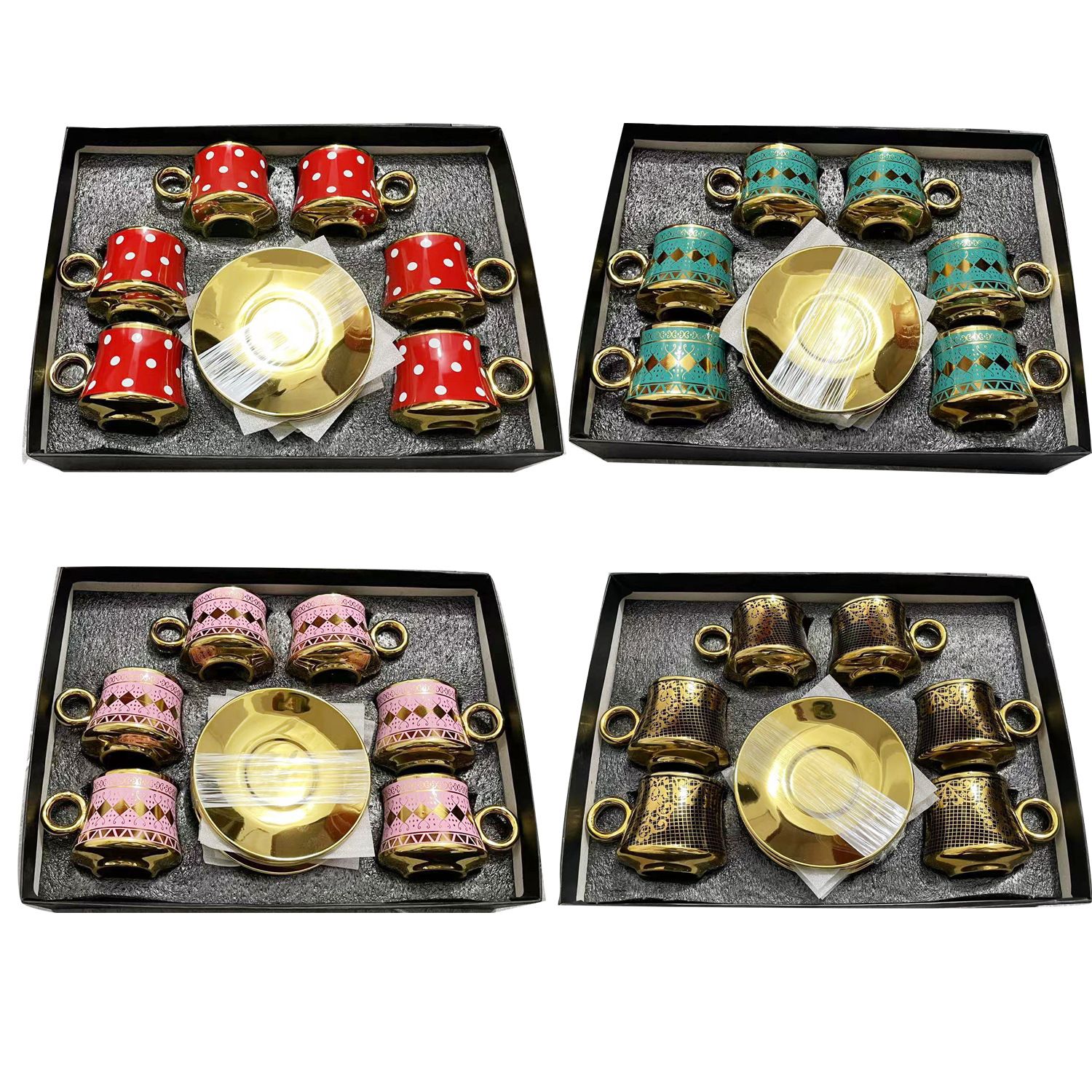Cross-border European ceramic coffee cup, glazed ceramic cup, Turkish coffee cup and saucer 12-piece gift box set, Medley 017