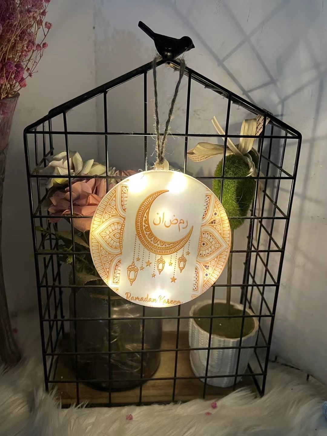 Factory direct sales of LED lights, colored lights, decorative lights, ins cross-border best-selling items, Nordic style outdoor lights, Muslim Ramadan copper wire lights, hanging strings with flashing, JD craft LED light strings, 25 details Picture