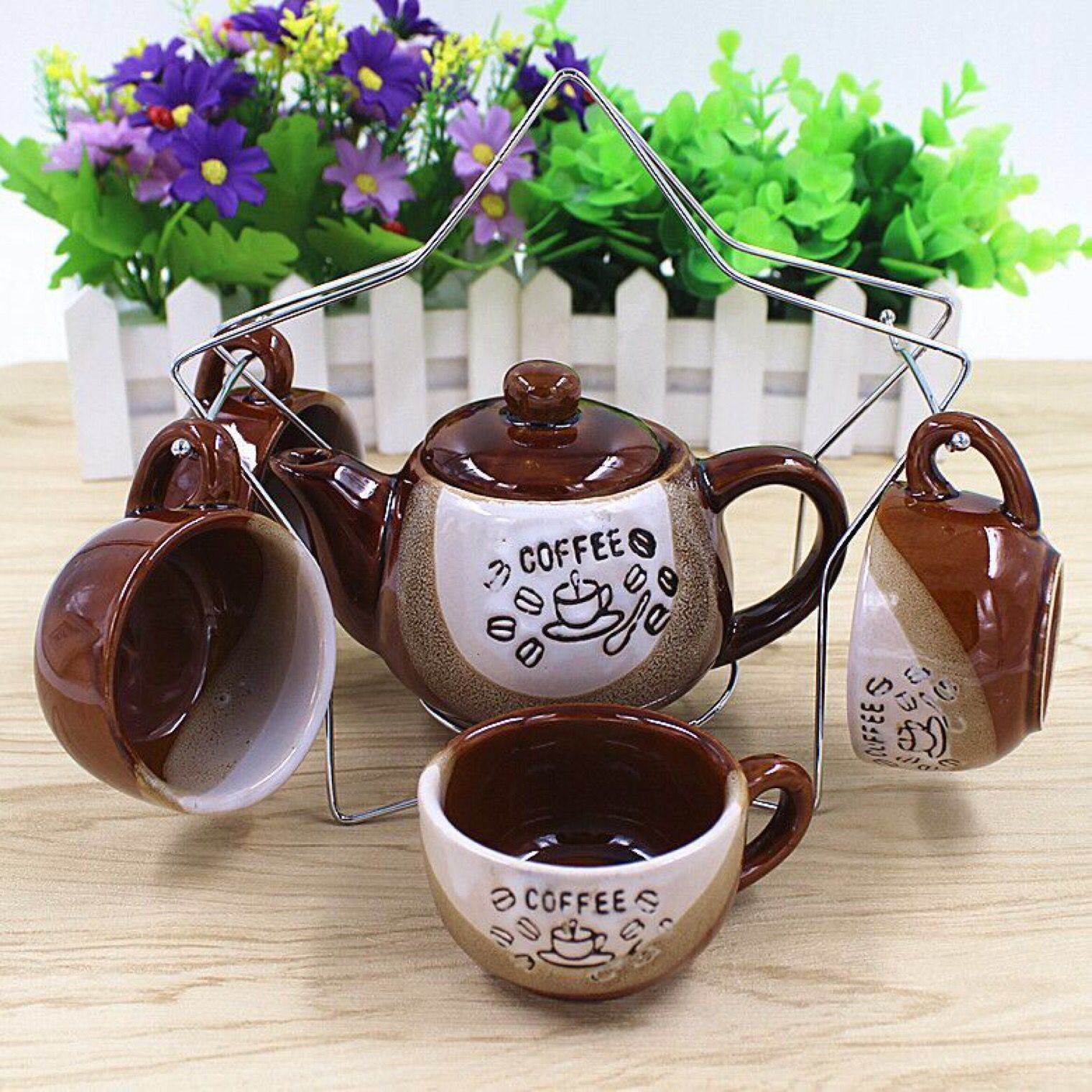 Four-cup and one-pot tea set, ceramic coffee water cups, 10 yuan store, street stall supply, department store, Meideli 022 details Picture