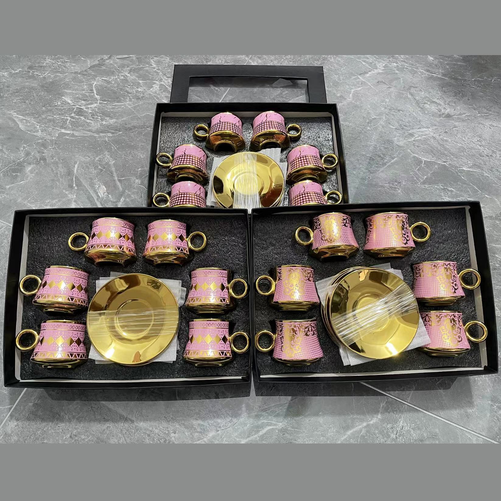 Cross-border European ceramic coffee cup, glazed ceramic cup, Turkish coffee cup and saucer 12-piece gift box set, Medley 017 Specification image