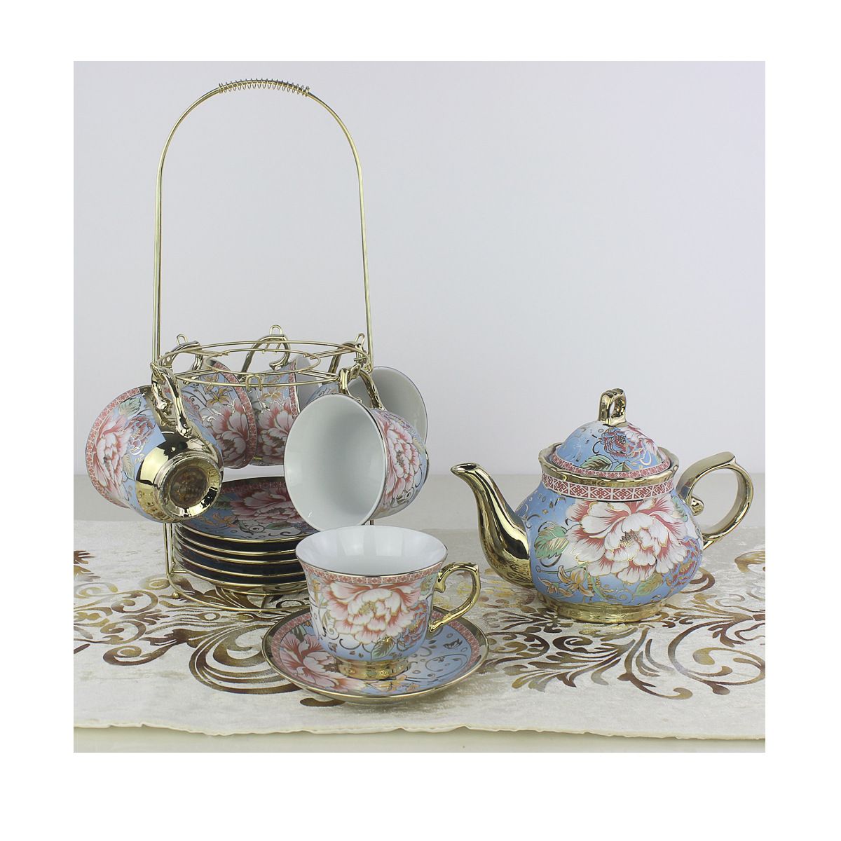 European-style coffee cup and saucer set, electroplated coffee sets, cross-border Middle East afternoon tea set, 13-piece set, coffee cups, Medeli 005 Item Picture