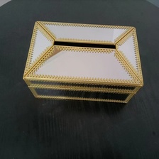 黄铜玻璃纸巾盒，有镜面，有花边，有大理石纹明军工艺033