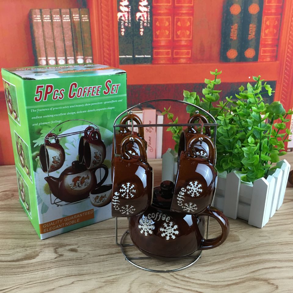 Four-cup and one-pot tea set, ceramic coffee water cups, 10 yuan store, street stall supply, department store, Meideli 022 Application Scenario