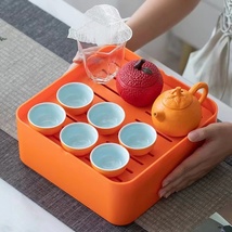 爱马仕橘同款色功夫茶具套装陶瓷套装礼盒旅行套装水具